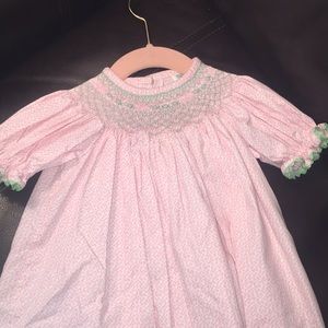 Smocked bishop pink and green